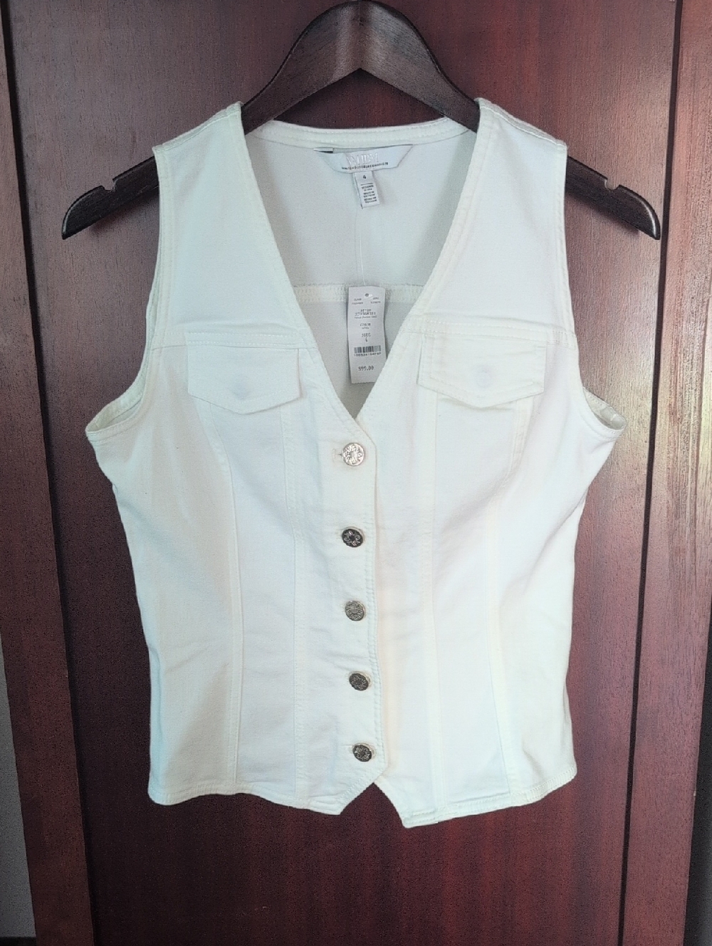 White House Black Market White Fitted Denim Vest Size 4